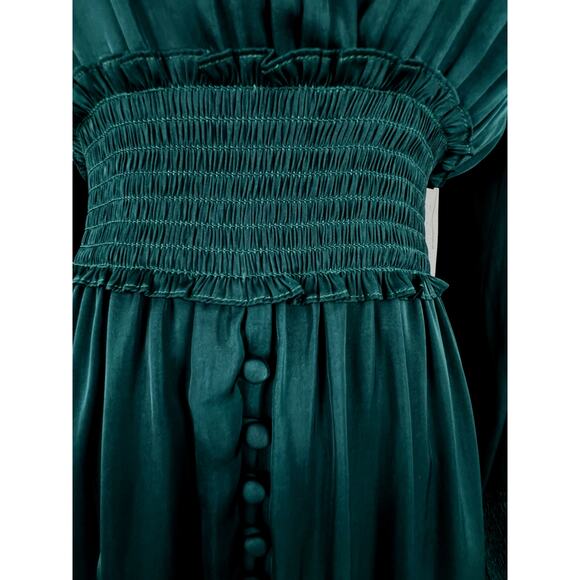 ROMANTIC LONG SLEEVE TEAL MIDI DRESS (Womans: Small) - Picture 3 of 12